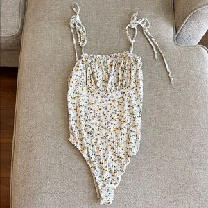 Floral Print Bodysuit - White and Yellow